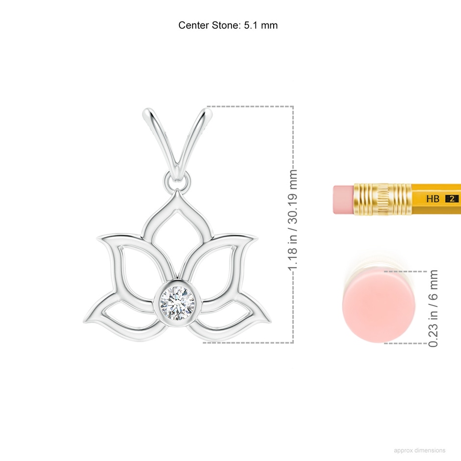 5.1mm FGVS Lab-Grown Bezel-Set Diamond Lotus Flower Pendant in White Gold ruler