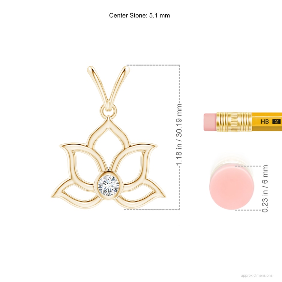 5.1mm FGVS Lab-Grown Bezel-Set Diamond Lotus Flower Pendant in Yellow Gold ruler