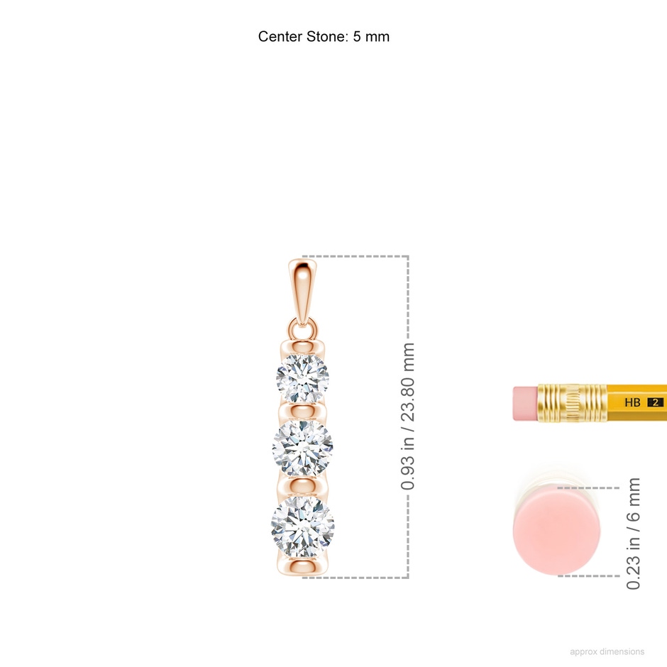 5mm FGVS Three Stone Round Lab-Grown Diamond Journey Pendant in Rose Gold ruler