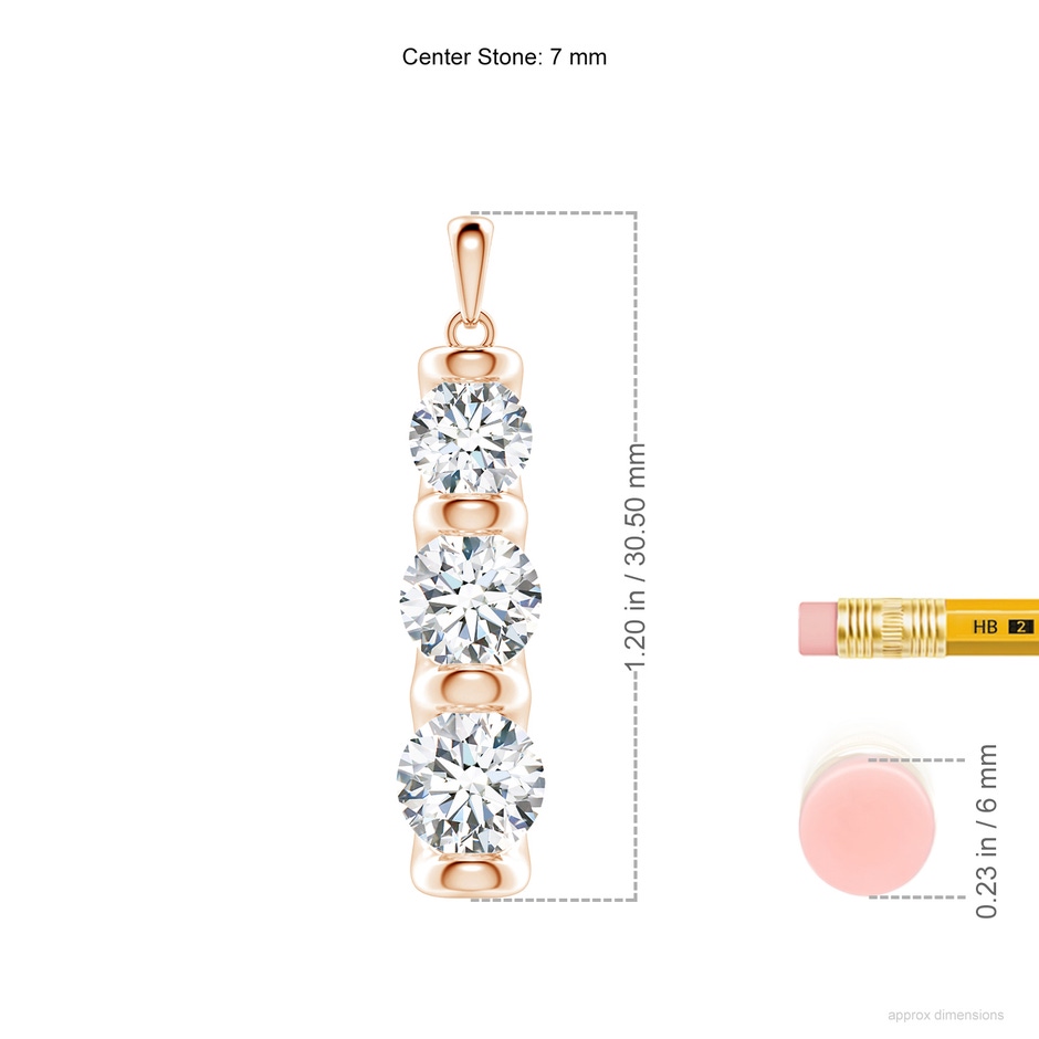7mm FGVS Three Stone Round Lab-Grown Diamond Journey Pendant in Rose Gold ruler