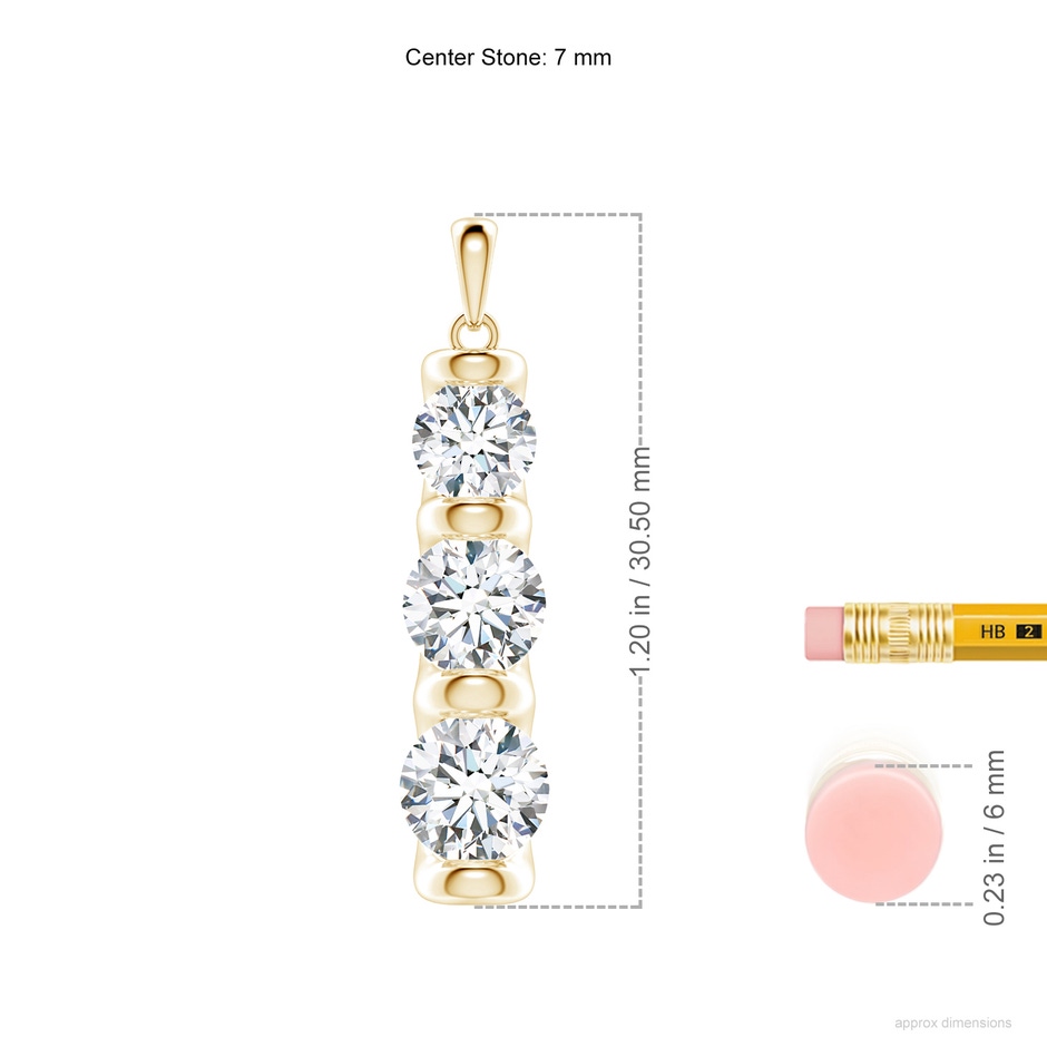 7mm FGVS Three Stone Round Lab-Grown Diamond Journey Pendant in Yellow Gold ruler