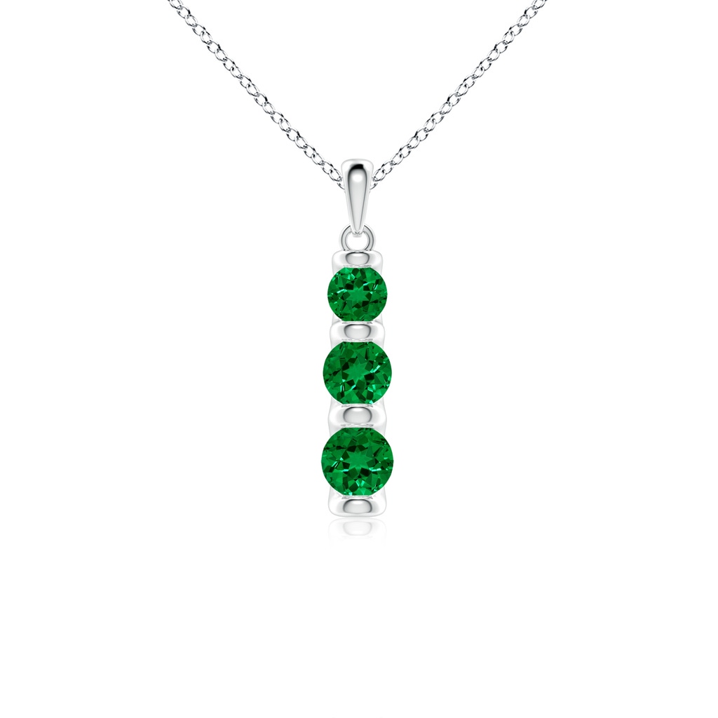 5mm Labgrown Three Stone Round Lab-Grown Emerald Journey Pendant in White Gold