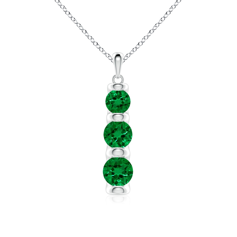 6mm Labgrown Three Stone Round Lab-Grown Emerald Journey Pendant in White Gold 