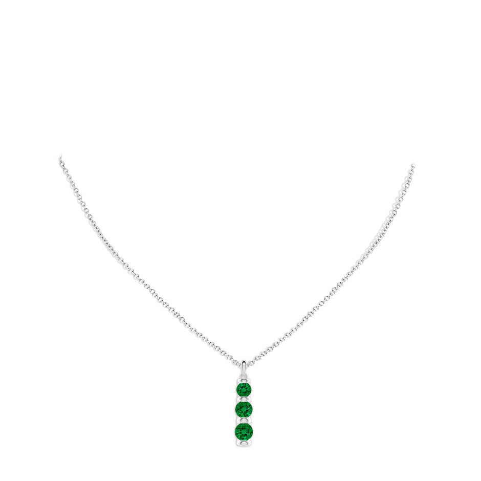 6mm Labgrown Three Stone Round Lab-Grown Emerald Journey Pendant in White Gold pen