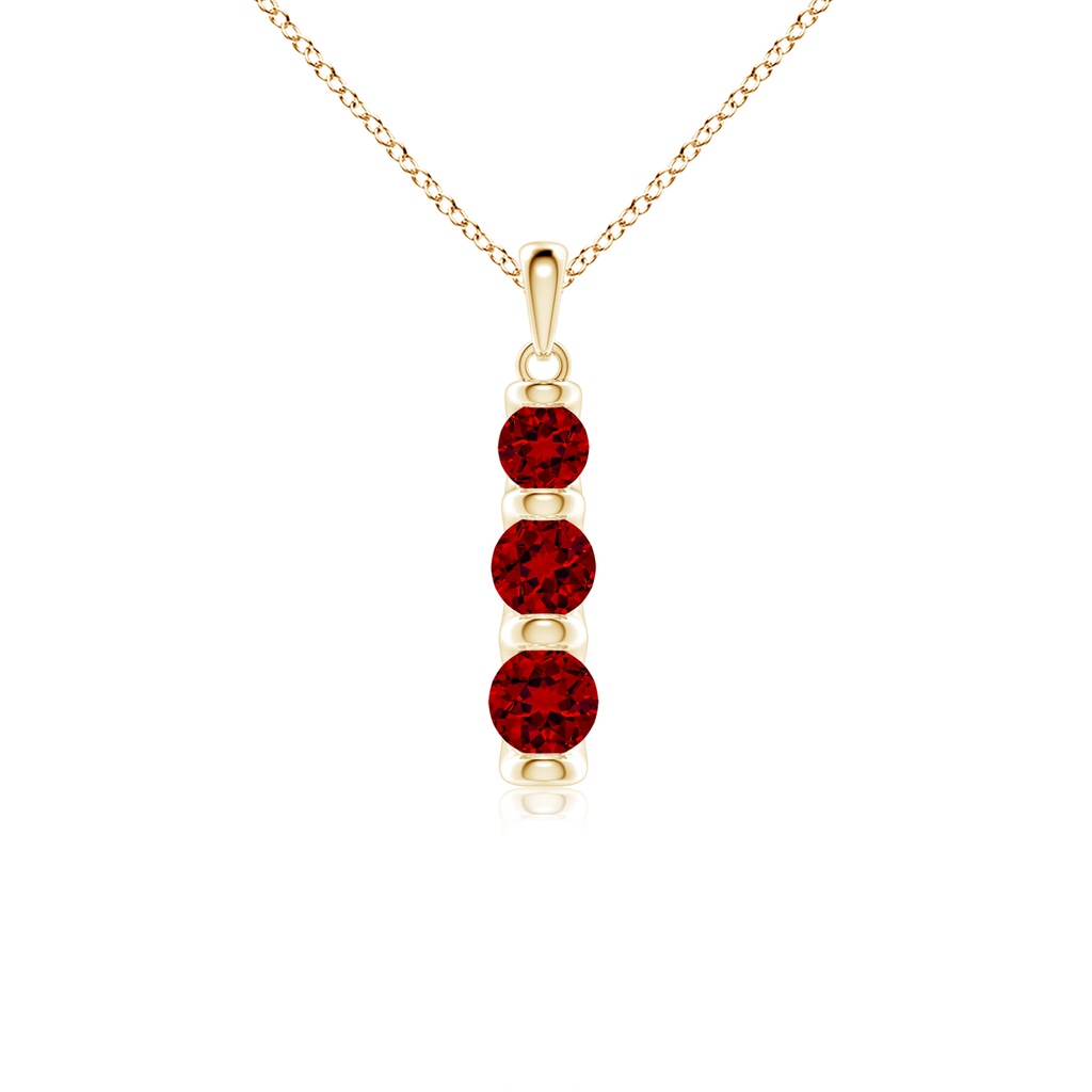 5mm Labgrown Three Stone Round Lab-Grown Ruby Journey Pendant in Yellow Gold