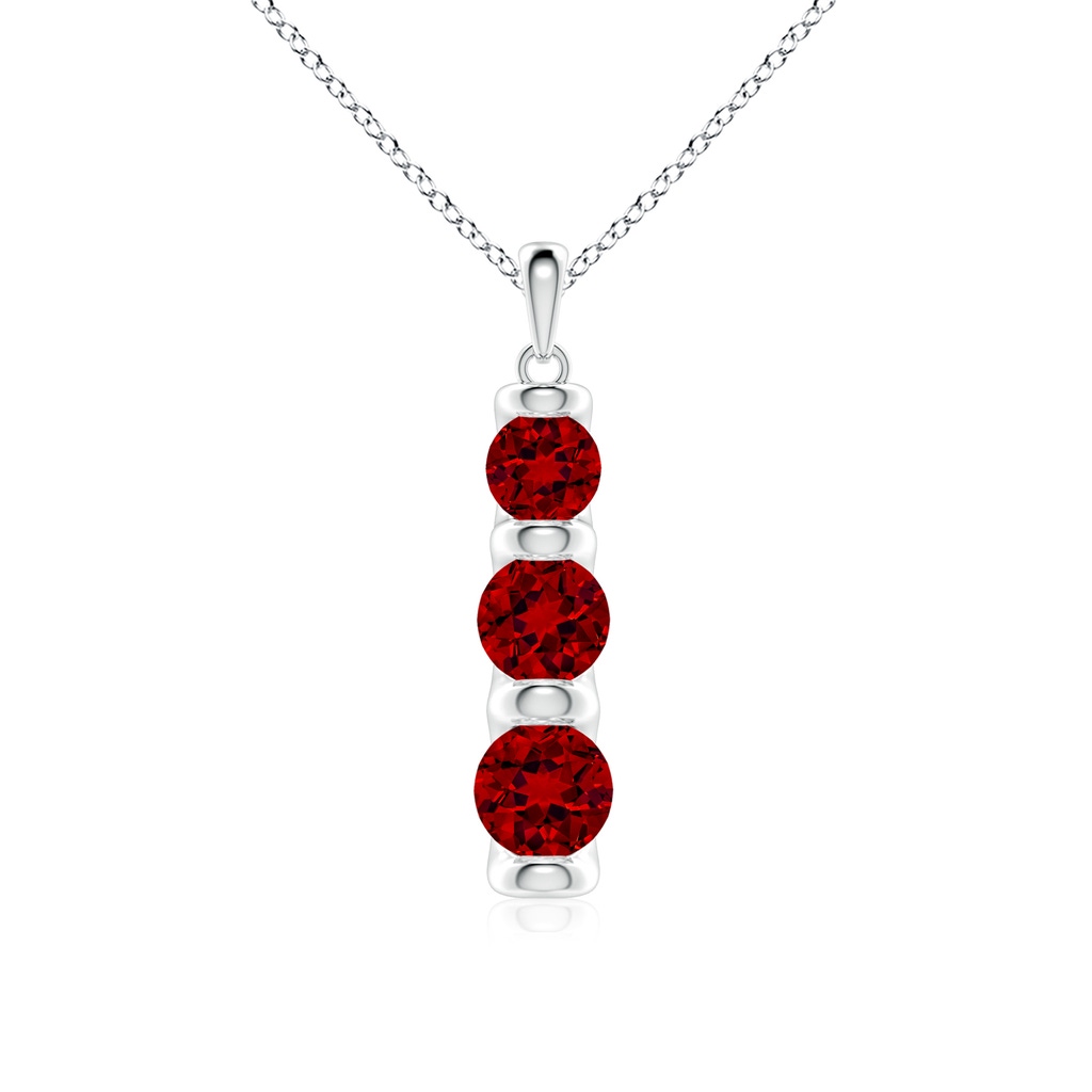 6mm Labgrown Three Stone Round Lab-Grown Ruby Journey Pendant in White Gold