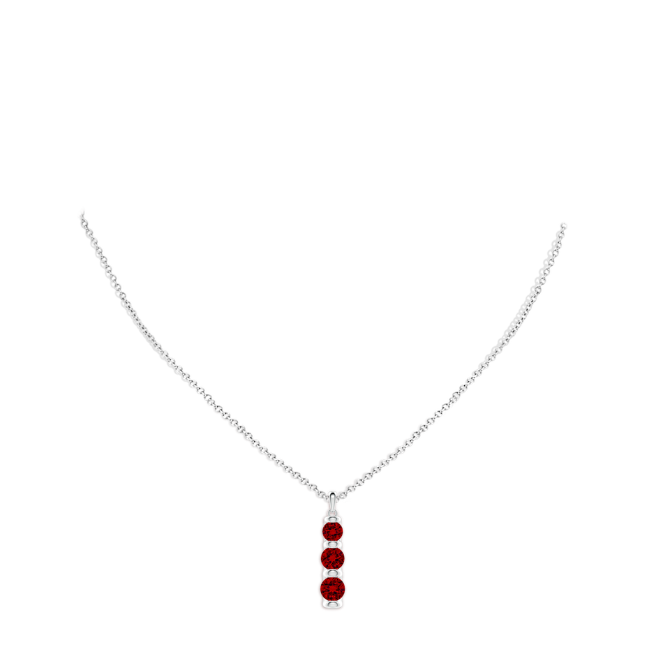 6mm Labgrown Three Stone Round Lab-Grown Ruby Journey Pendant in White Gold pen