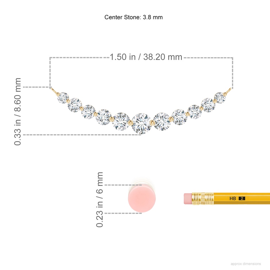 3.8mm FGVS Lab-Grown Contemporary Round Diamond Journey Pendant Necklace in Yellow Gold ruler