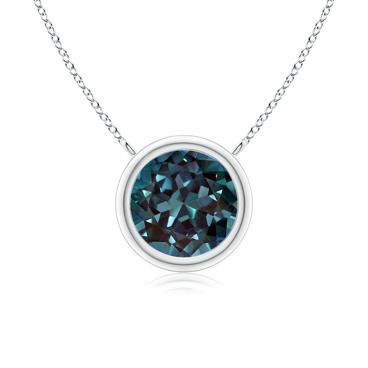 7mm Labgrown Bezel-Set Round Lab-Grown Alexandrite Solitaire Necklace in White Gold - main