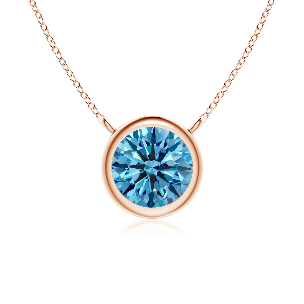 5.1mm Labgrown Bezel-Set Round Lab-Grown Fancy Intense Blue Diamond Solitaire Necklace in Rose Gold