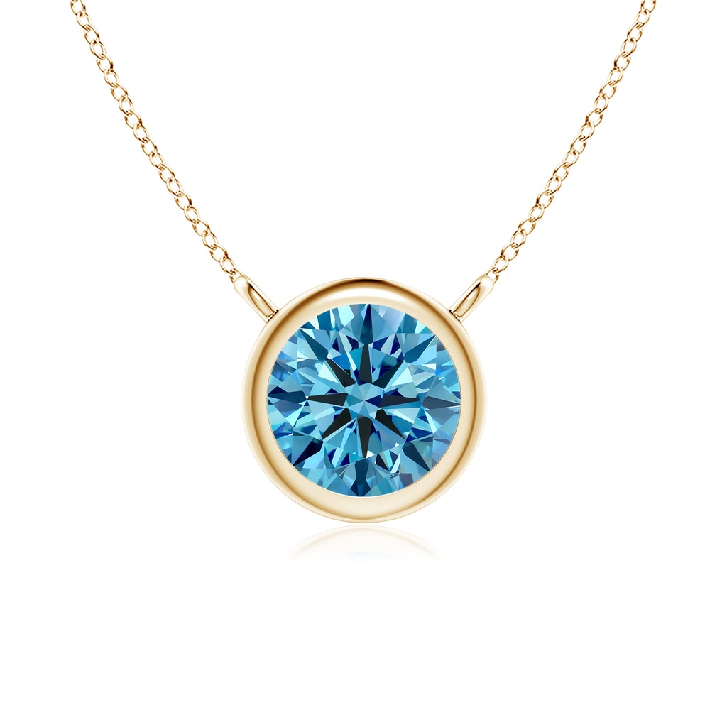 5.1mm Labgrown Bezel-Set Round Lab-Grown Fancy Intense Blue Diamond Solitaire Necklace in Yellow Gold