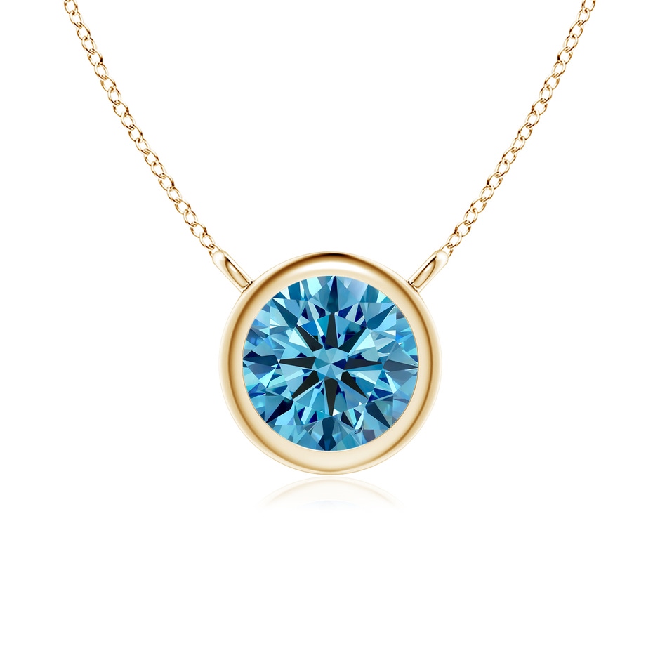 5.1mm Labgrown Bezel-Set Round Lab-Grown Fancy Intense Blue Diamond Solitaire Necklace in Yellow Gold 
