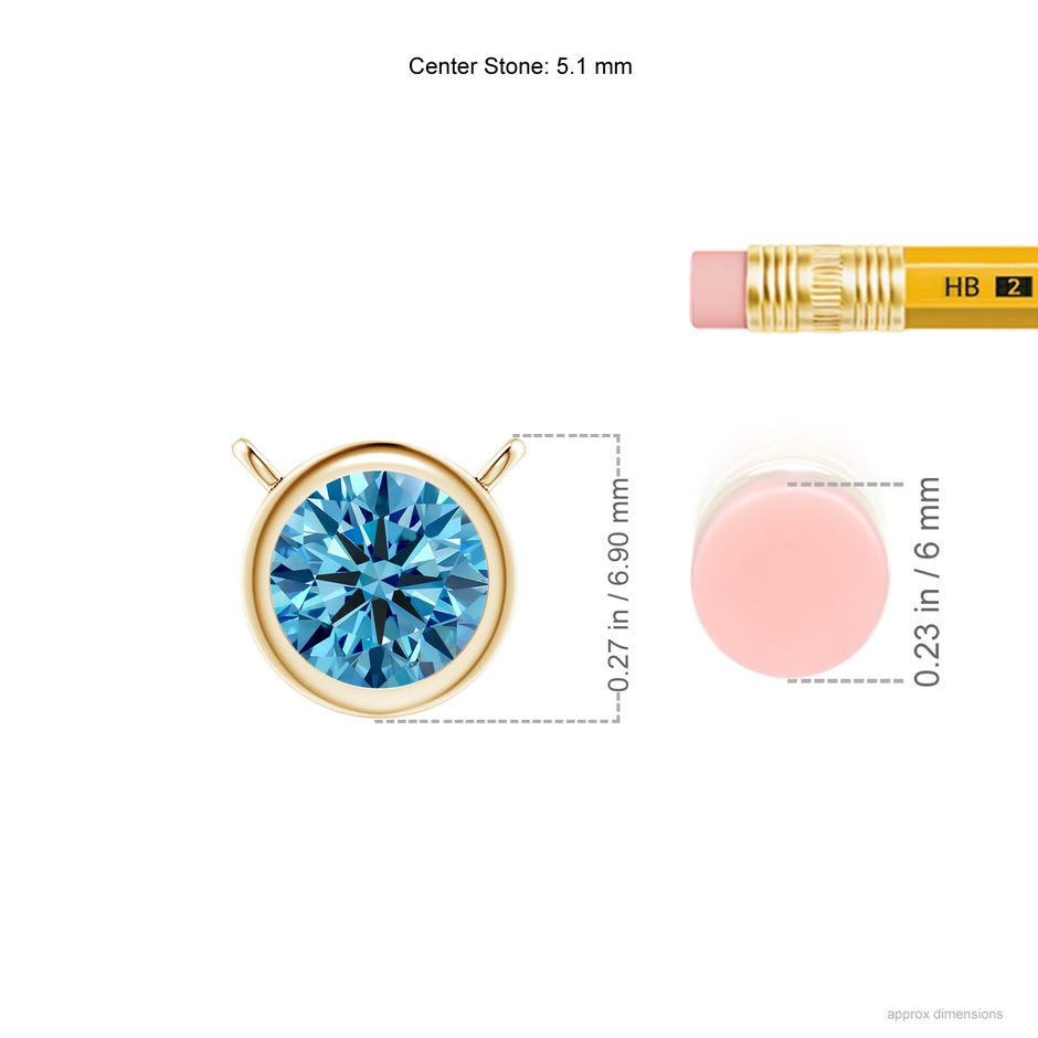 5.1mm Labgrown Bezel-Set Round Lab-Grown Fancy Intense Blue Diamond Solitaire Necklace in Yellow Gold ruler
