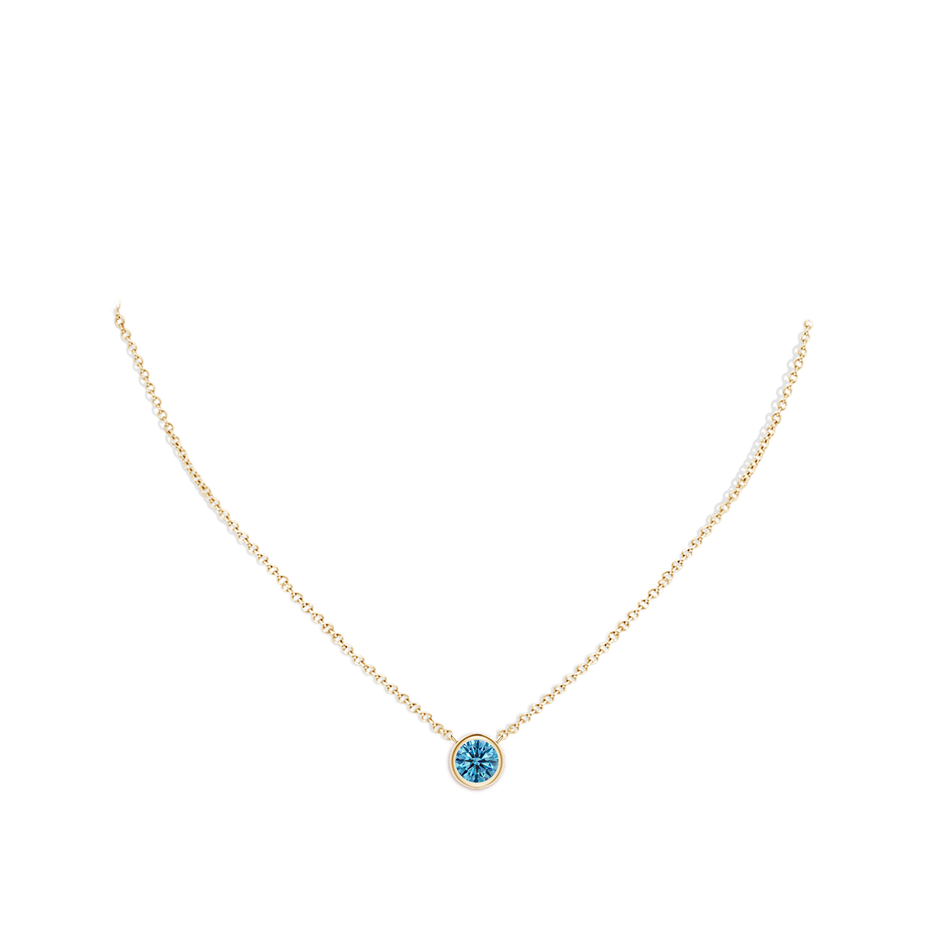 5.1mm Labgrown Bezel-Set Round Lab-Grown Fancy Intense Blue Diamond Solitaire Necklace in Yellow Gold pen