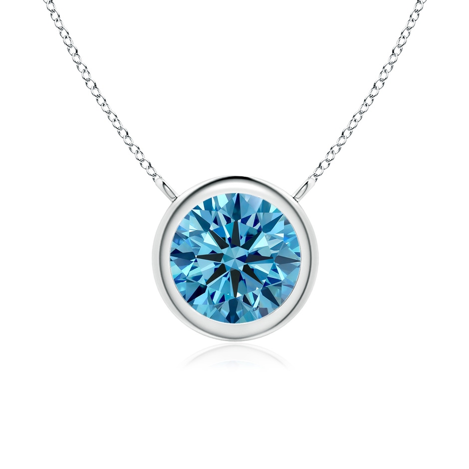6.4mm Labgrown Bezel-Set Round Lab-Grown Fancy Intense Blue Diamond Solitaire Necklace in White Gold 