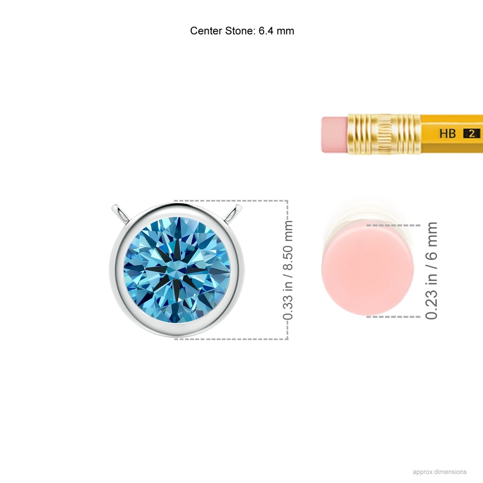6.4mm Labgrown Bezel-Set Round Lab-Grown Fancy Intense Blue Diamond Solitaire Necklace in White Gold ruler