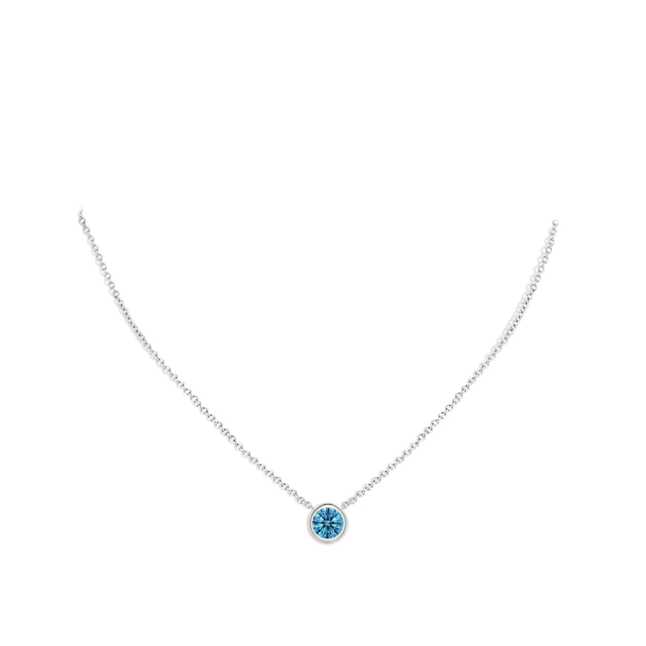 6.4mm Labgrown Bezel-Set Round Lab-Grown Fancy Intense Blue Diamond Solitaire Necklace in White Gold pen