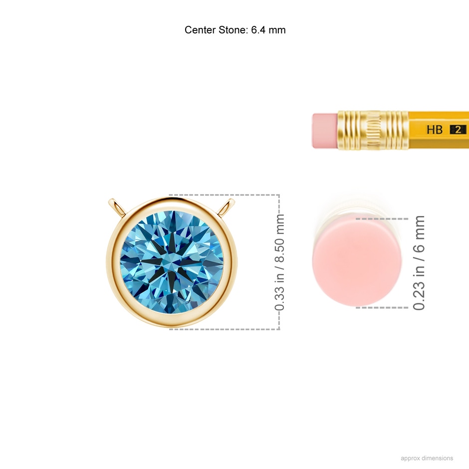 6.4mm Labgrown Bezel-Set Round Lab-Grown Fancy Intense Blue Diamond Solitaire Necklace in Yellow Gold ruler
