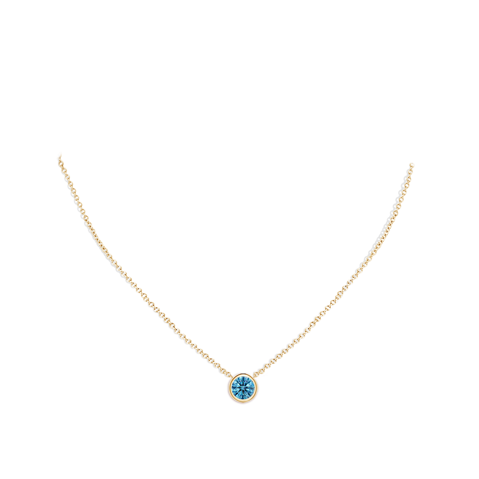 6.4mm Labgrown Bezel-Set Round Lab-Grown Fancy Intense Blue Diamond Solitaire Necklace in Yellow Gold pen