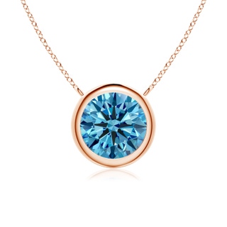 7.4mm Labgrown Bezel-Set Round Lab-Grown Fancy Intense Blue Diamond Solitaire Necklace in 18K Rose Gold