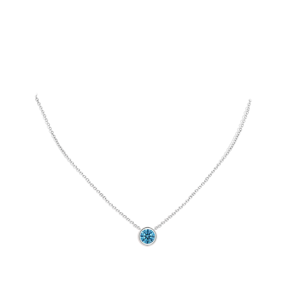 7.4mm Labgrown Bezel-Set Round Lab-Grown Fancy Intense Blue Diamond Solitaire Necklace in White Gold pen