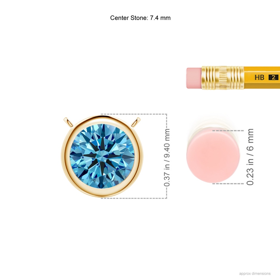 7.4mm Labgrown Bezel-Set Round Lab-Grown Fancy Intense Blue Diamond Solitaire Necklace in Yellow Gold ruler