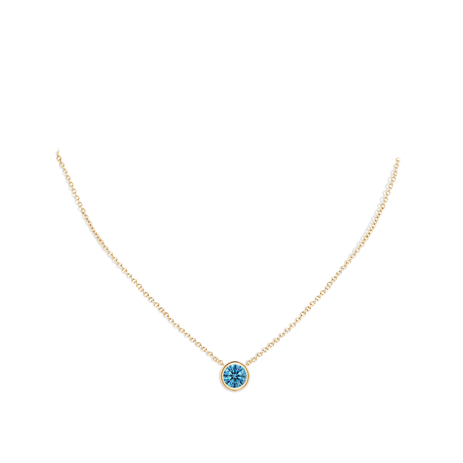 7.4mm Labgrown Bezel-Set Round Lab-Grown Fancy Intense Blue Diamond Solitaire Necklace in Yellow Gold pen