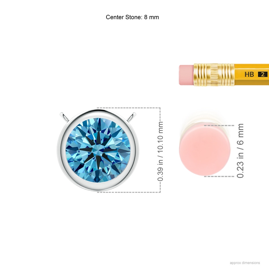 8mm Labgrown Bezel-Set Round Lab-Grown Fancy Intense Blue Diamond Solitaire Necklace in P950 Platinum ruler