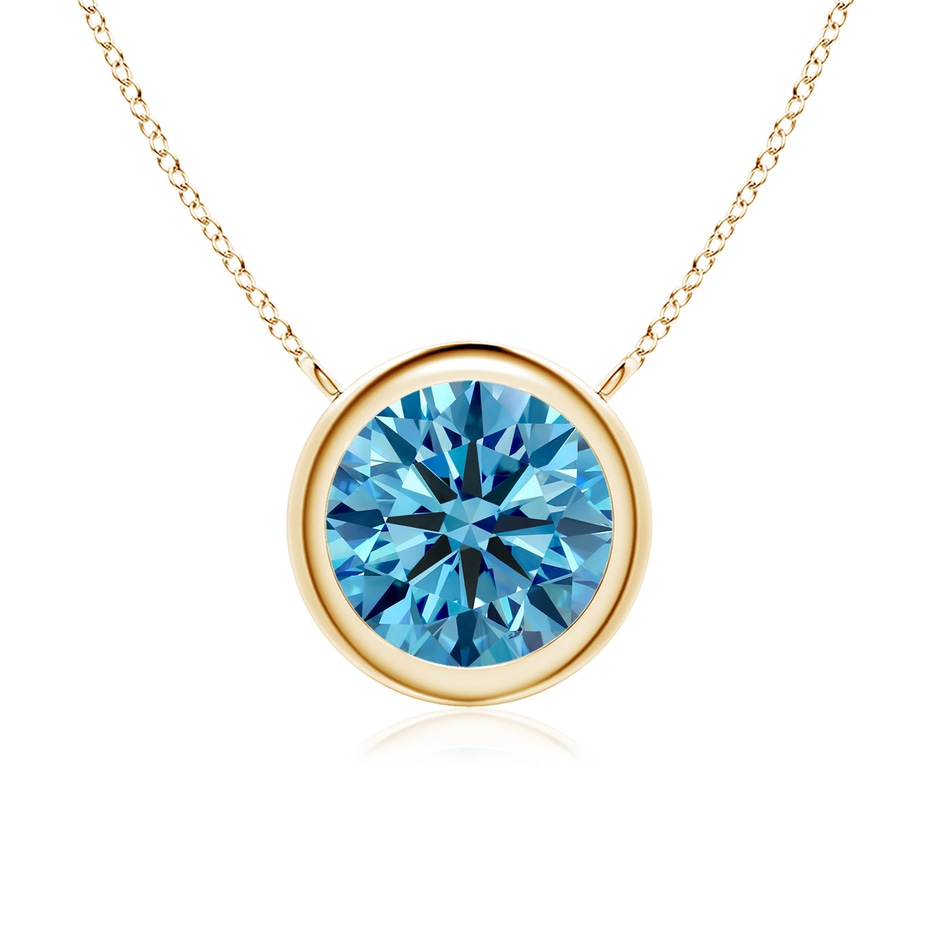 8mm Labgrown Bezel-Set Round Lab-Grown Fancy Intense Blue Diamond Solitaire Necklace in Yellow Gold 