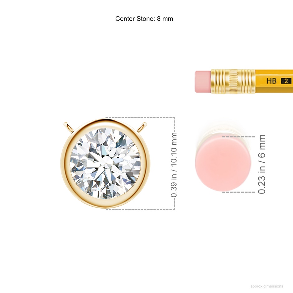 8mm FGVS Lab-Grown Bezel-Set Round Diamond Solitaire Necklace in Yellow Gold ruler