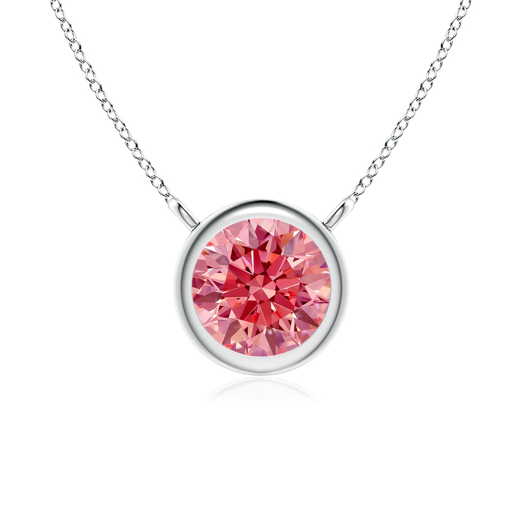 5.1mm Labgrown Bezel-Set Round Lab-Grown Fancy Intense Pink Diamond Solitaire Necklace in P950 Platinum