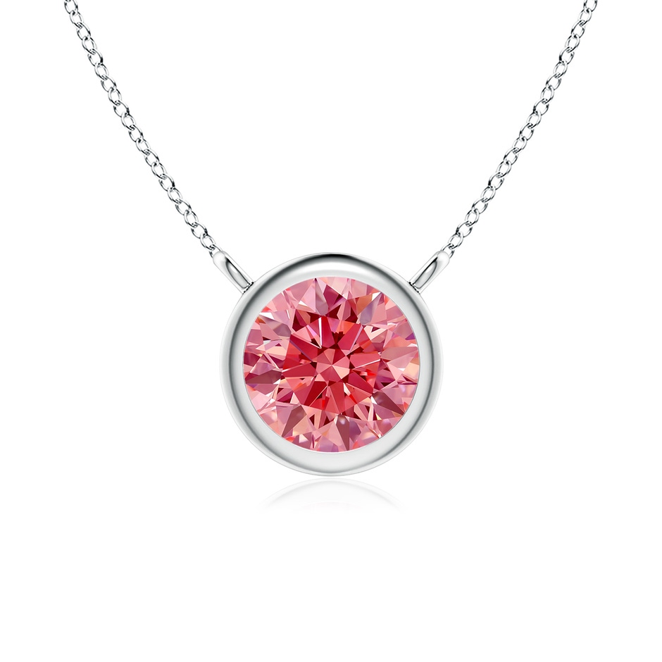5.1mm Labgrown Bezel-Set Round Lab-Grown Fancy Intense Pink Diamond Solitaire Necklace in P950 Platinum 
