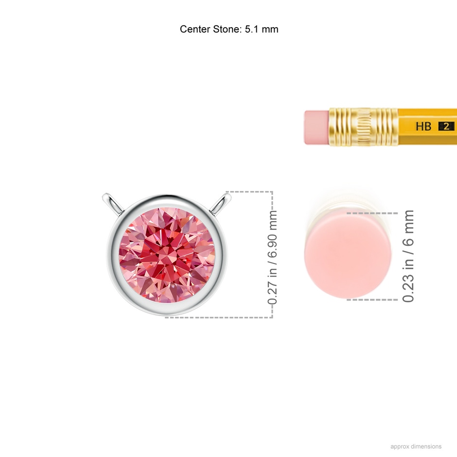 5.1mm Labgrown Bezel-Set Round Lab-Grown Fancy Intense Pink Diamond Solitaire Necklace in P950 Platinum ruler