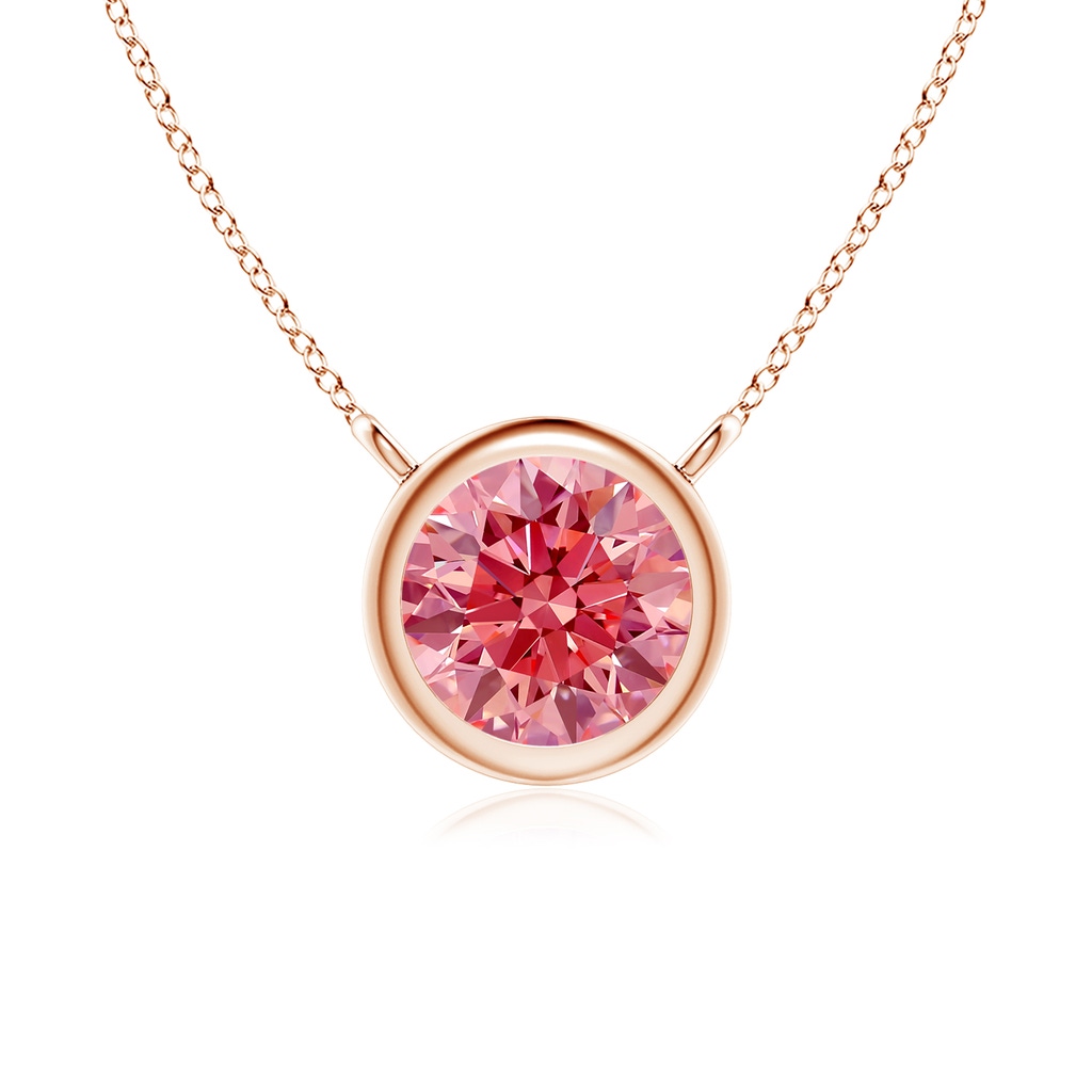 5.1mm Labgrown Bezel-Set Round Lab-Grown Fancy Intense Pink Diamond Solitaire Necklace in Rose Gold