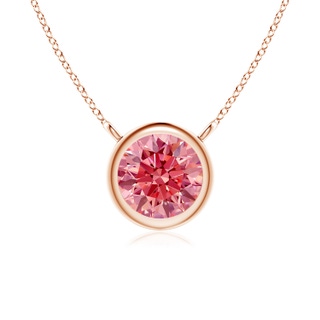 5.1mm Labgrown Bezel-Set Round Lab-Grown Fancy Intense Pink Diamond Solitaire Necklace in Rose Gold