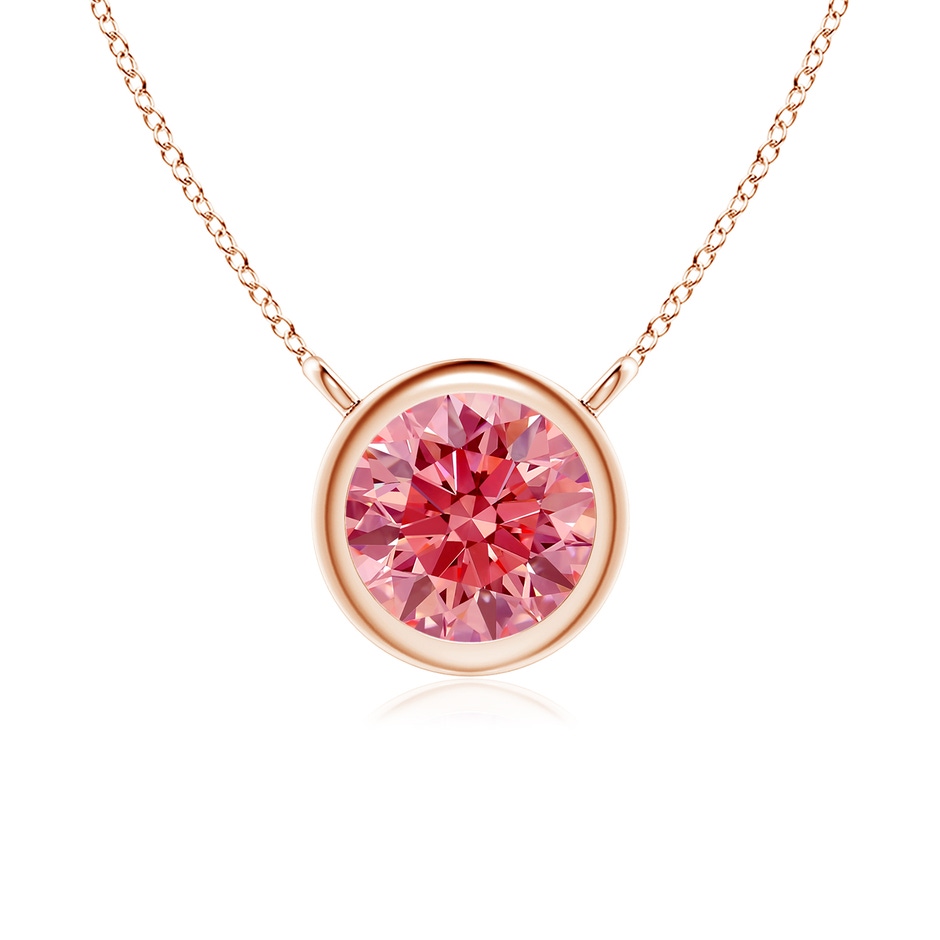 5.1mm Labgrown Bezel-Set Round Lab-Grown Fancy Intense Pink Diamond Solitaire Necklace in Rose Gold 
