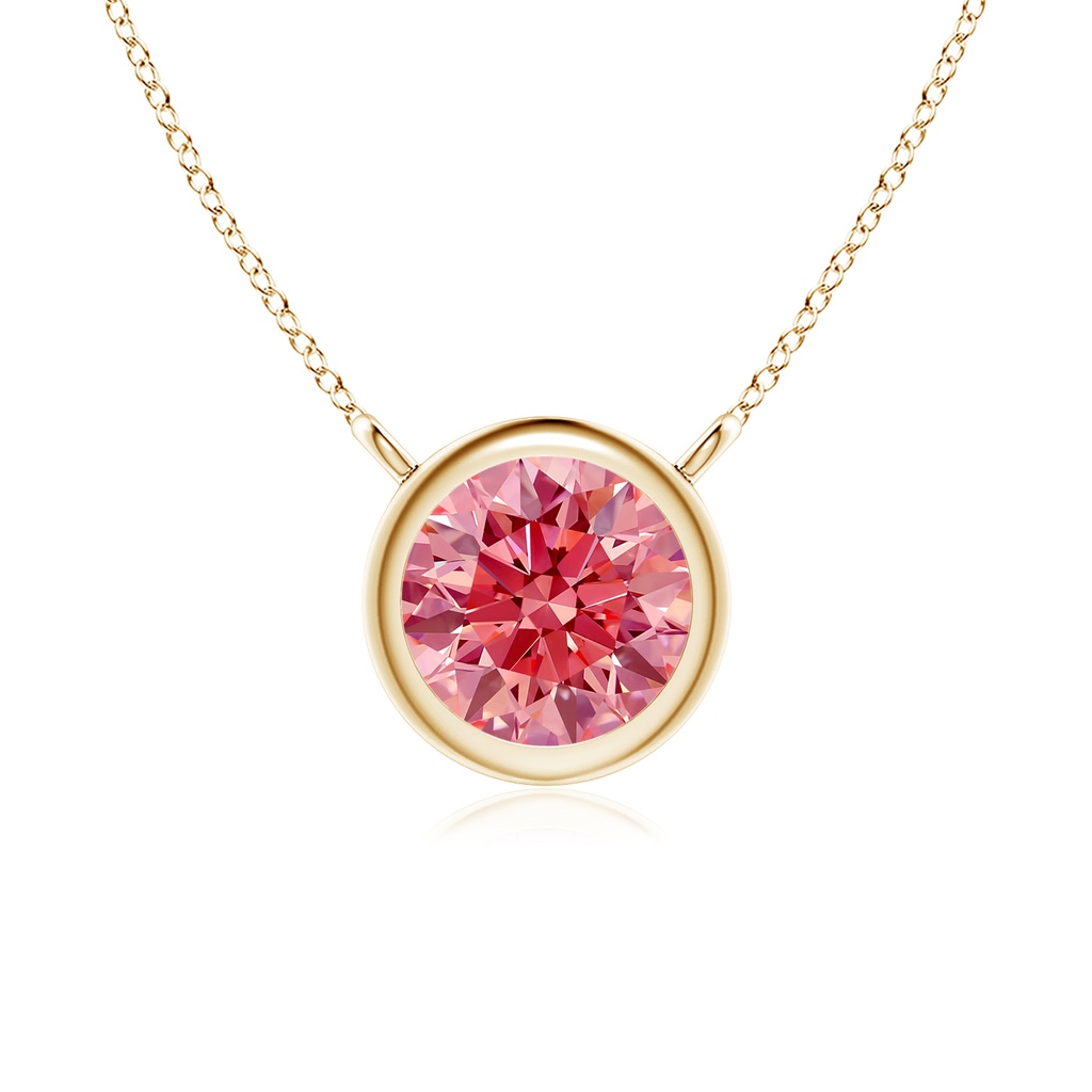 5.1mm Labgrown Bezel-Set Round Lab-Grown Fancy Intense Pink Diamond Solitaire Necklace in Yellow Gold