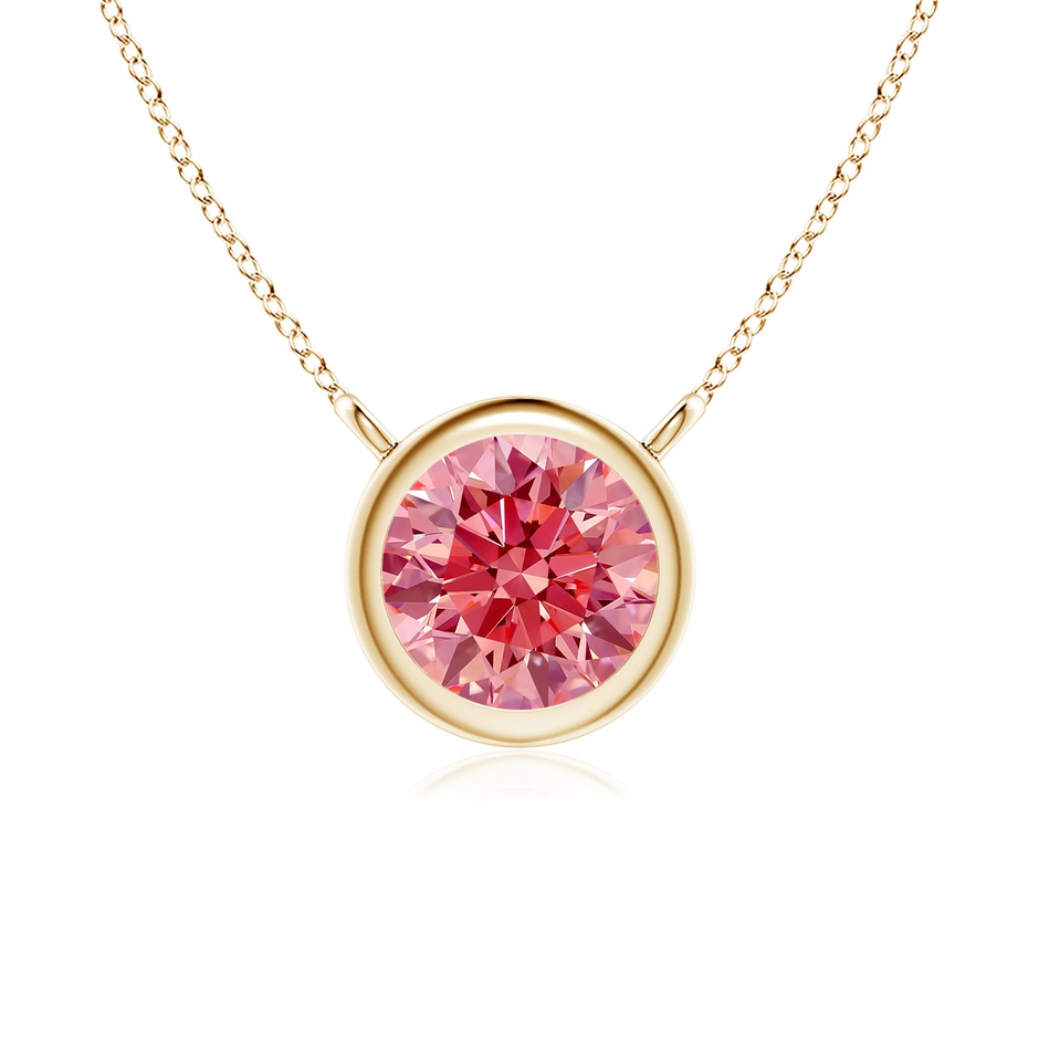 5.1mm Labgrown Bezel-Set Round Lab-Grown Fancy Intense Pink Diamond Solitaire Necklace in Yellow Gold 