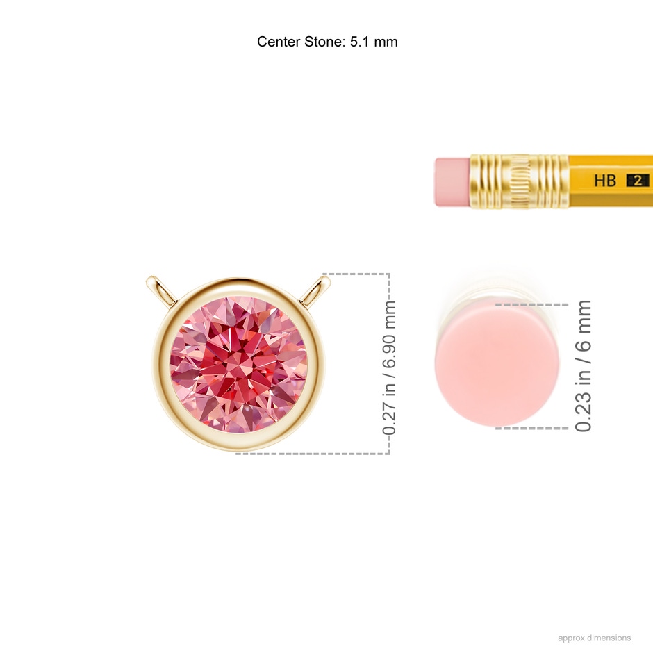 5.1mm Labgrown Bezel-Set Round Lab-Grown Fancy Intense Pink Diamond Solitaire Necklace in Yellow Gold ruler