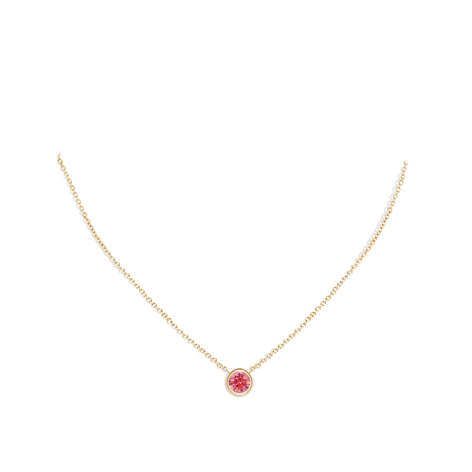 5.1mm Labgrown Bezel-Set Round Lab-Grown Fancy Intense Pink Diamond Solitaire Necklace in Yellow Gold pen