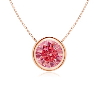 6.4mm Labgrown Bezel-Set Round Lab-Grown Fancy Intense Pink Diamond Solitaire Necklace in 18K Rose Gold