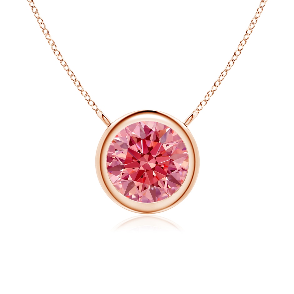 6.4mm Labgrown Bezel-Set Round Lab-Grown Fancy Intense Pink Diamond Solitaire Necklace in Rose Gold 