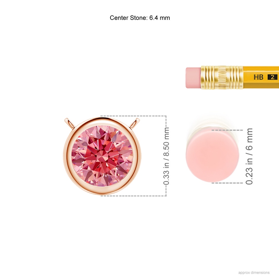 6.4mm Labgrown Bezel-Set Round Lab-Grown Fancy Intense Pink Diamond Solitaire Necklace in Rose Gold ruler