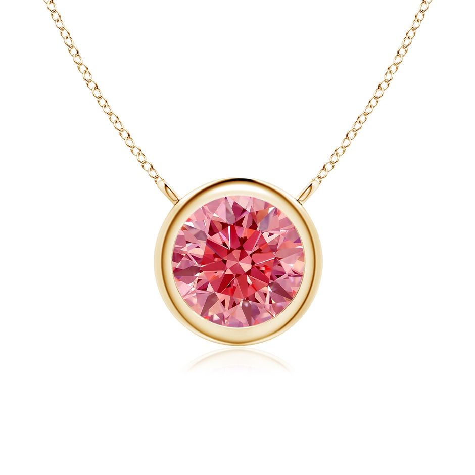 6.4mm Labgrown Bezel-Set Round Lab-Grown Fancy Intense Pink Diamond Solitaire Necklace in Yellow Gold 