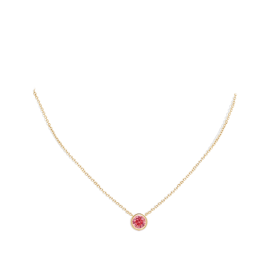 6.4mm Labgrown Bezel-Set Round Lab-Grown Fancy Intense Pink Diamond Solitaire Necklace in Yellow Gold pen