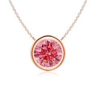 7.4mm Labgrown Bezel-Set Round Lab-Grown Fancy Intense Pink Diamond Solitaire Necklace in 18K Rose Gold