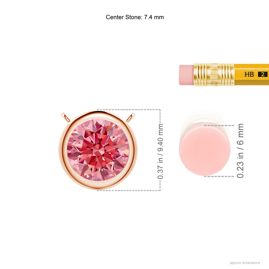 7.4mm Labgrown Bezel-Set Round Lab-Grown Fancy Intense Pink Diamond Solitaire Necklace in Rose Gold ruler