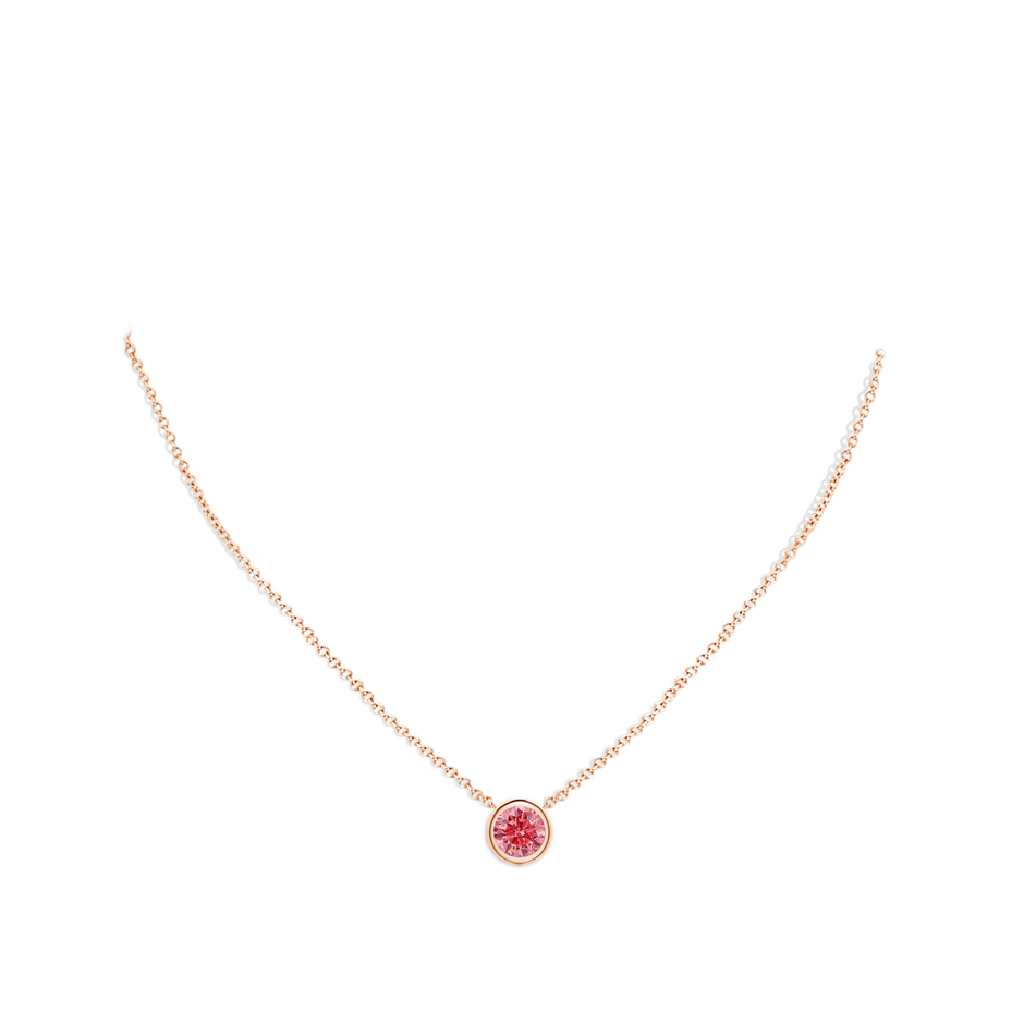 7.4mm Labgrown Bezel-Set Round Lab-Grown Fancy Intense Pink Diamond Solitaire Necklace in Rose Gold pen