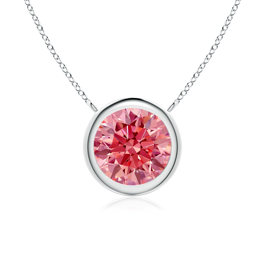 7.4mm Labgrown Bezel-Set Round Lab-Grown Fancy Intense Pink Diamond Solitaire Necklace in White Gold