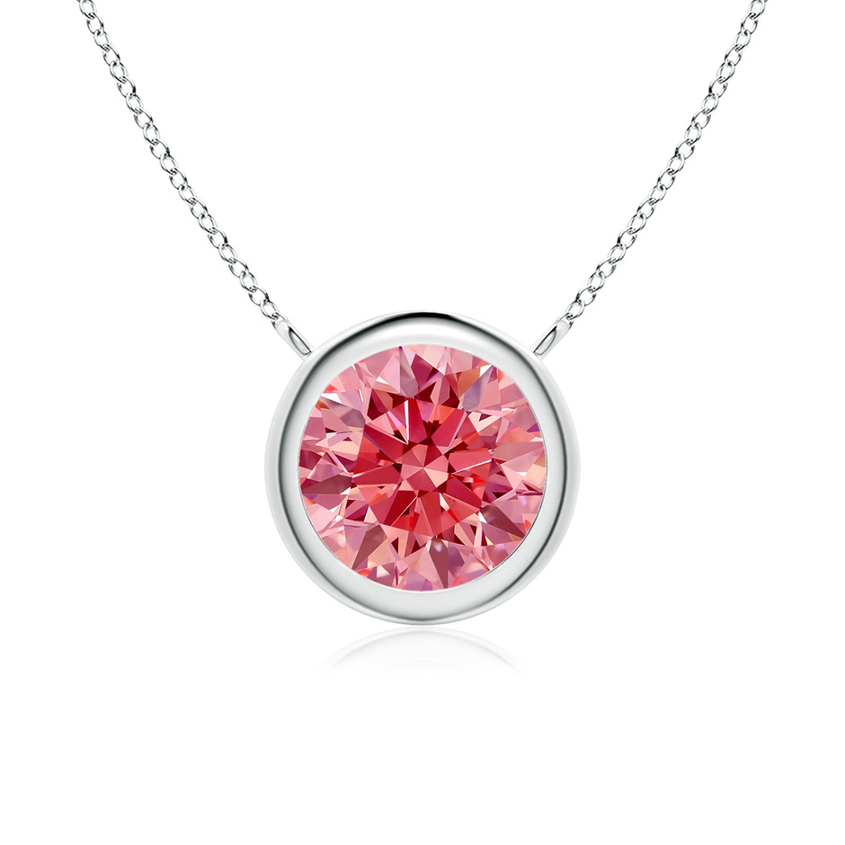 7.4mm Labgrown Bezel-Set Round Lab-Grown Fancy Intense Pink Diamond Solitaire Necklace in White Gold 